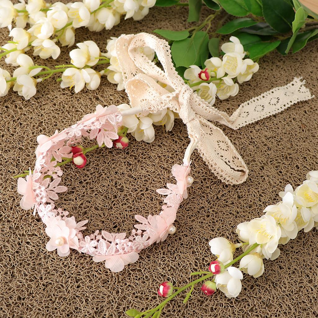 Korean Princess Headband Lace Ribbon Flower Hair Wreath Kids Headwear Pink