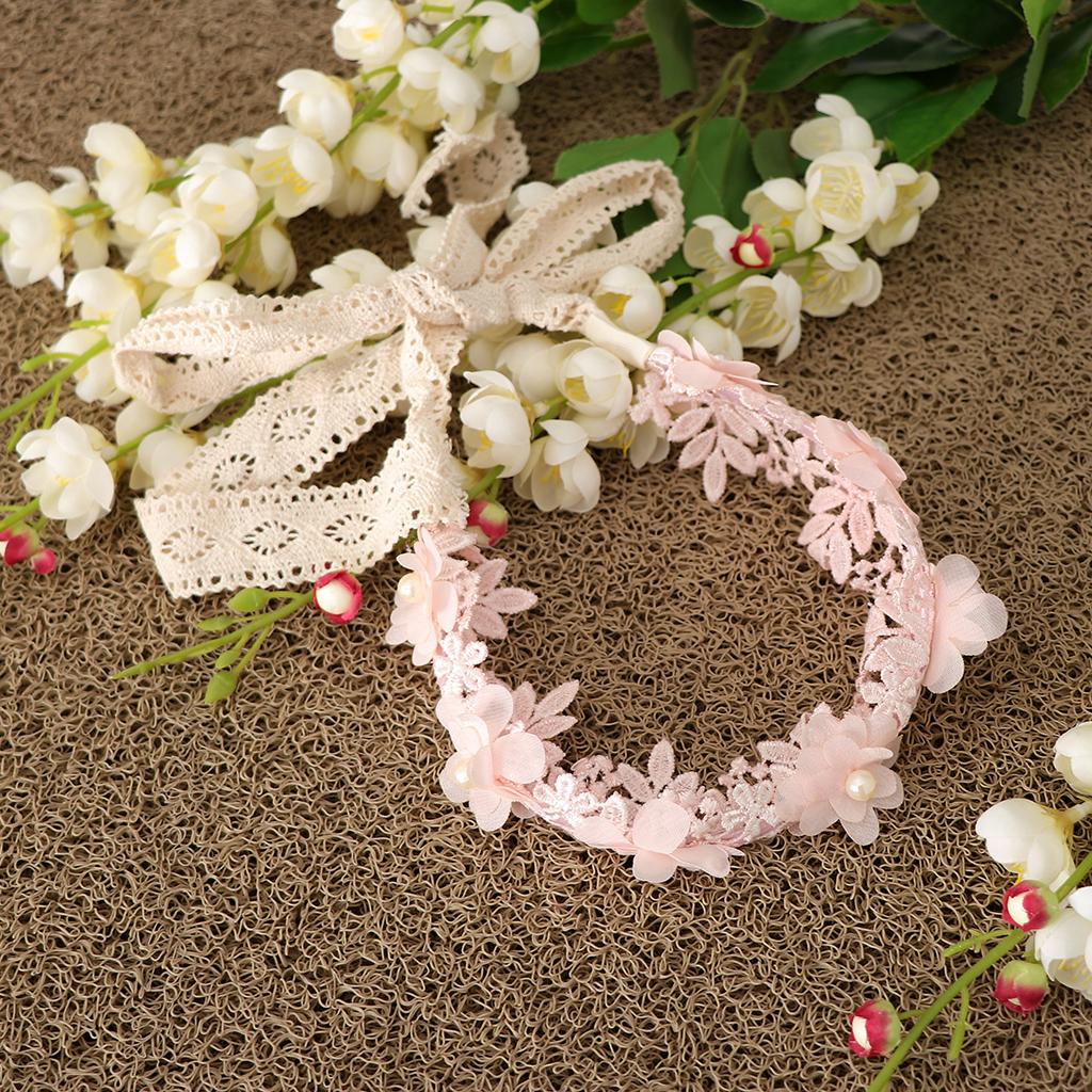 Korean Princess Headband Lace Ribbon Flower Hair Wreath Kids Headwear Pink