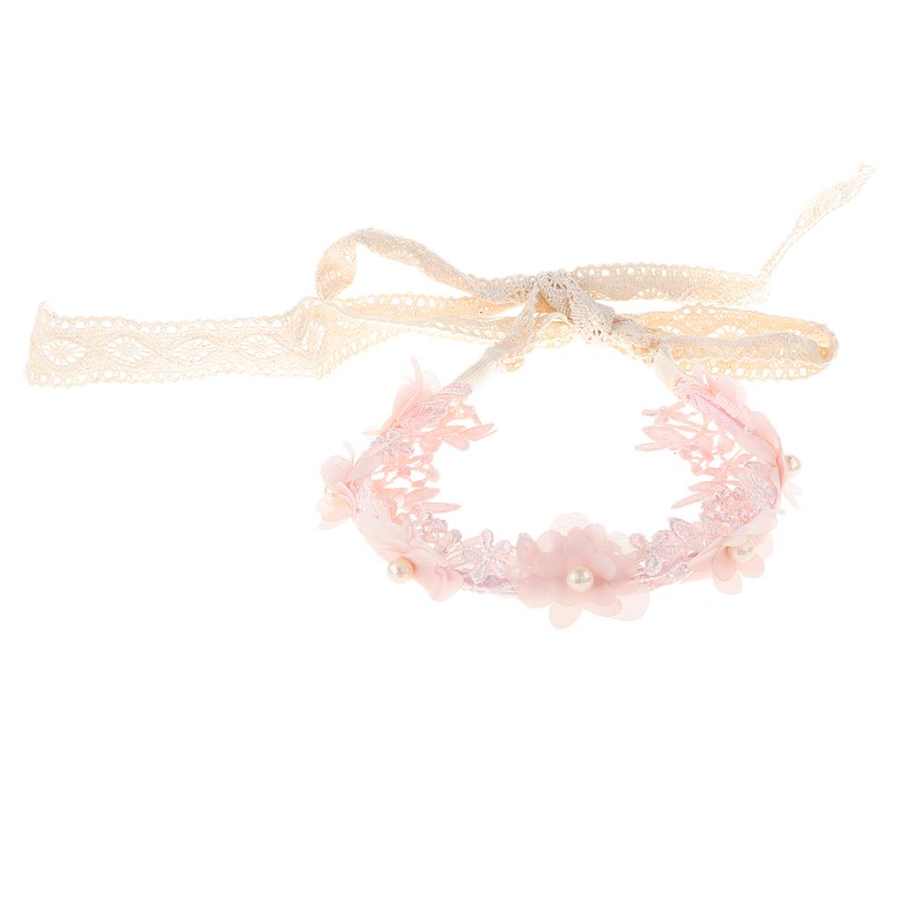 Korean Princess Headband Lace Ribbon Flower Hair Wreath Kids Headwear Pink