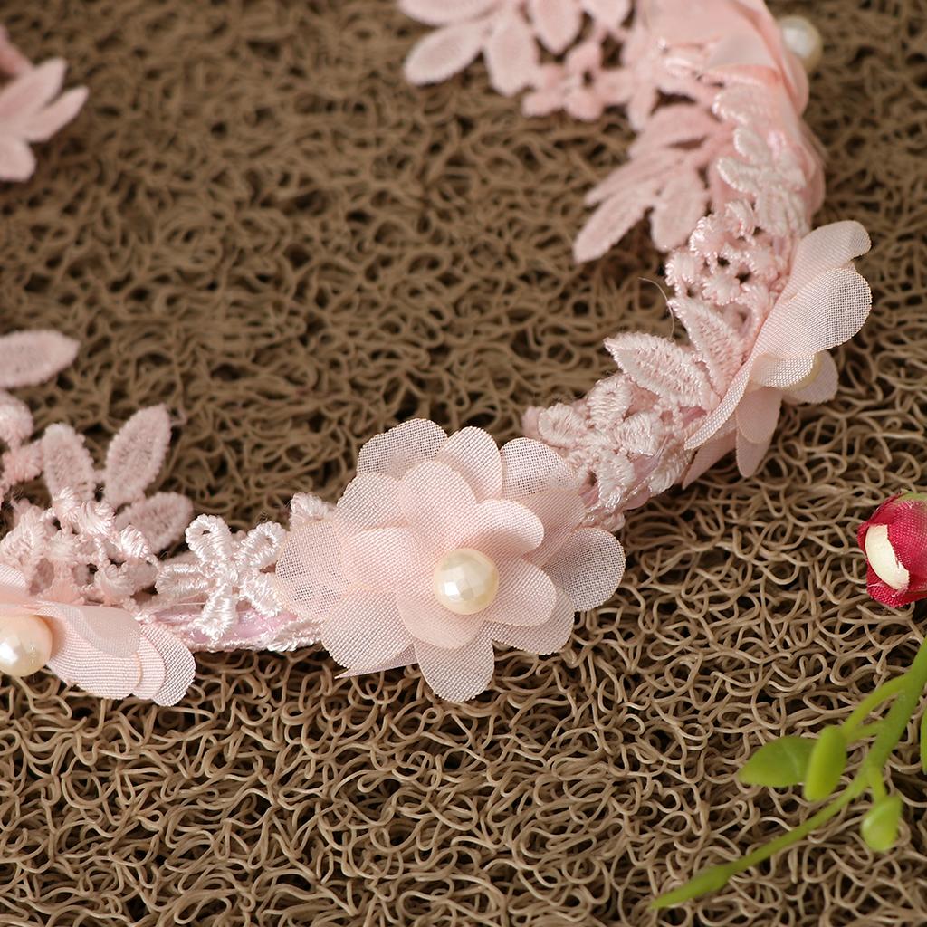 Korean Princess Headband Lace Ribbon Flower Hair Wreath Kids Headwear Pink
