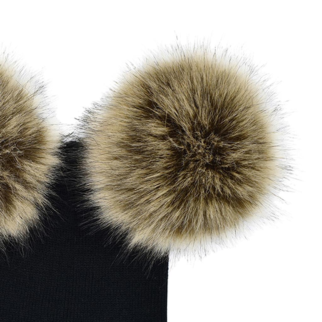 Baby Beanie Hat Cap Winter Warm Double Pom Bobble Knit Ski Black+Grey for Baby
