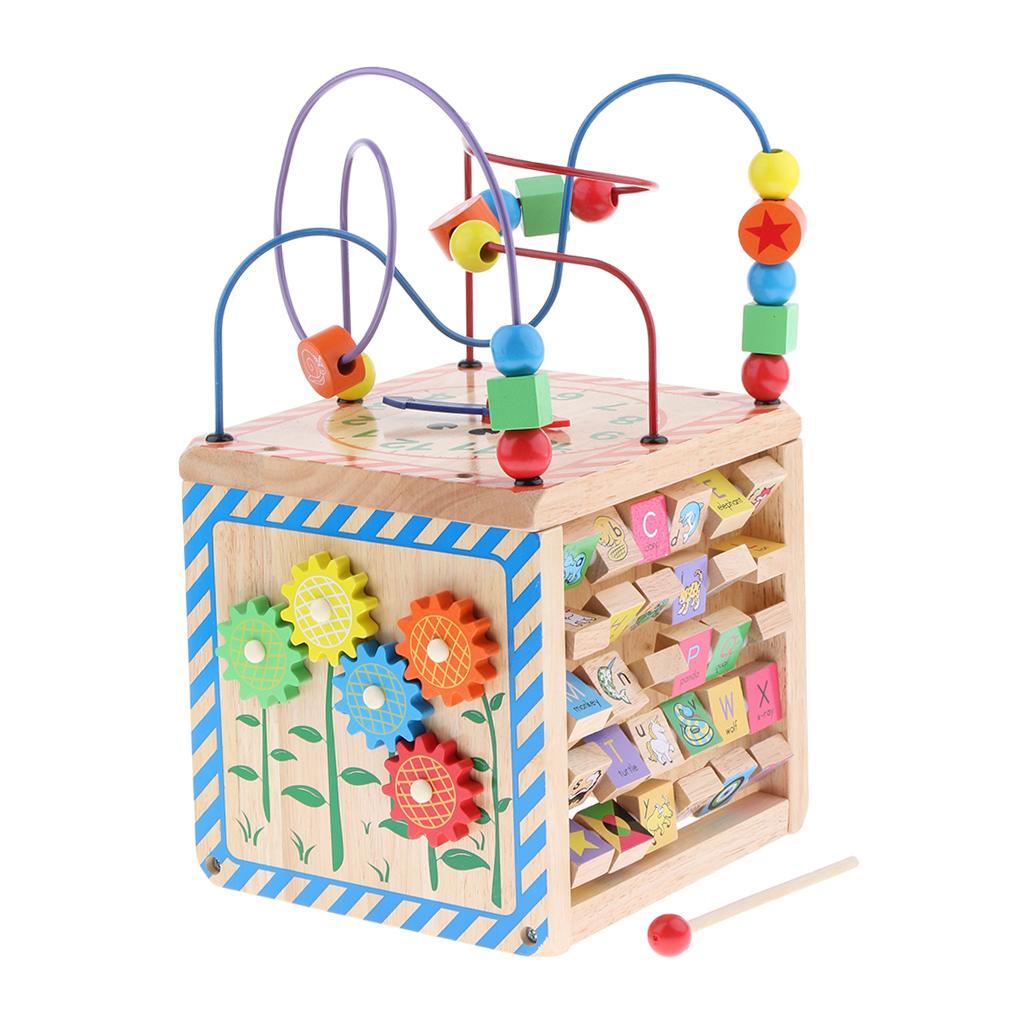 Baby Wooden Activity Cube Play Maze Educational Bead Center Toy 5 Sides Fun