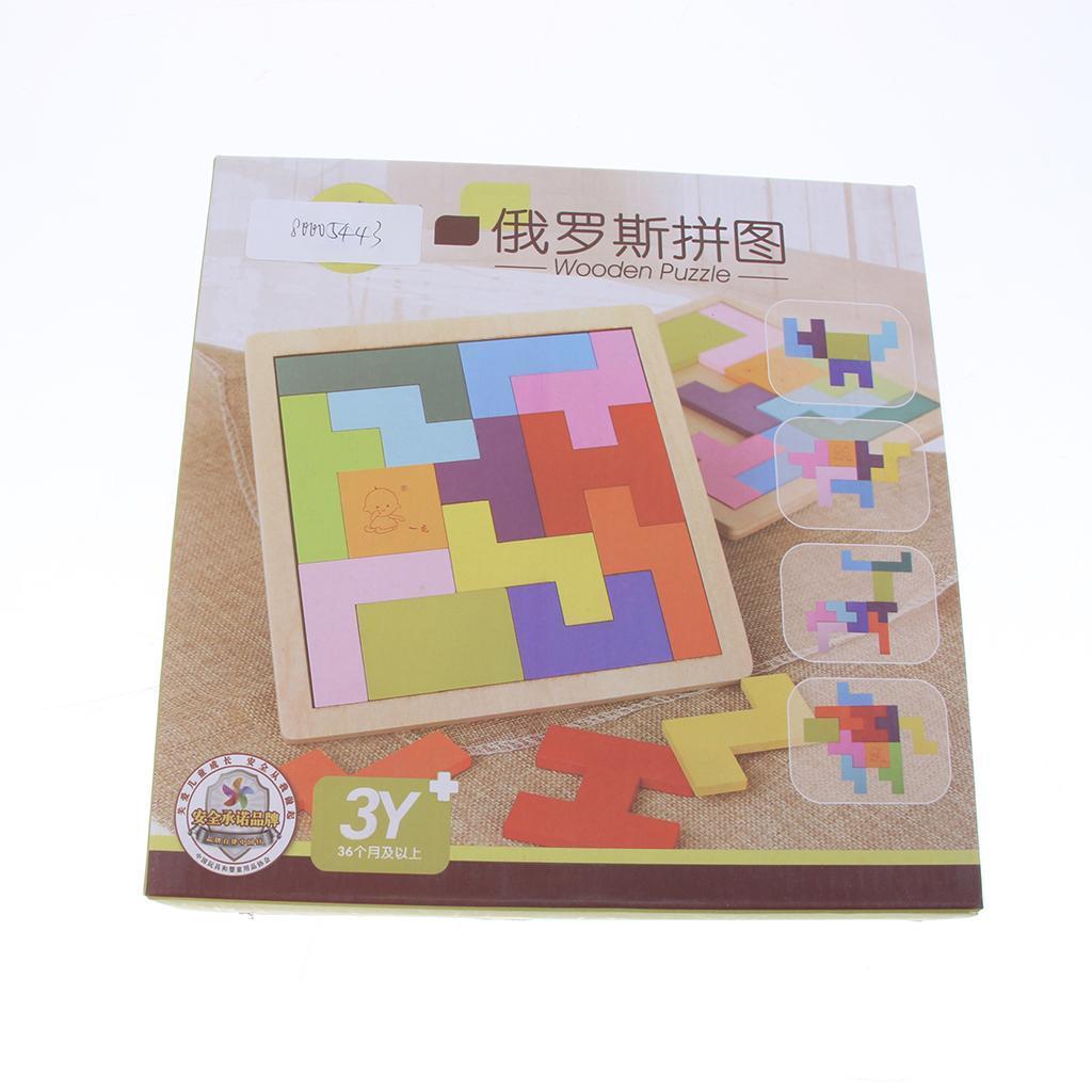 Wooden Tetris Puzzle Jigsaw Brain Teaser Game Kids Intelligence Toy Tangram