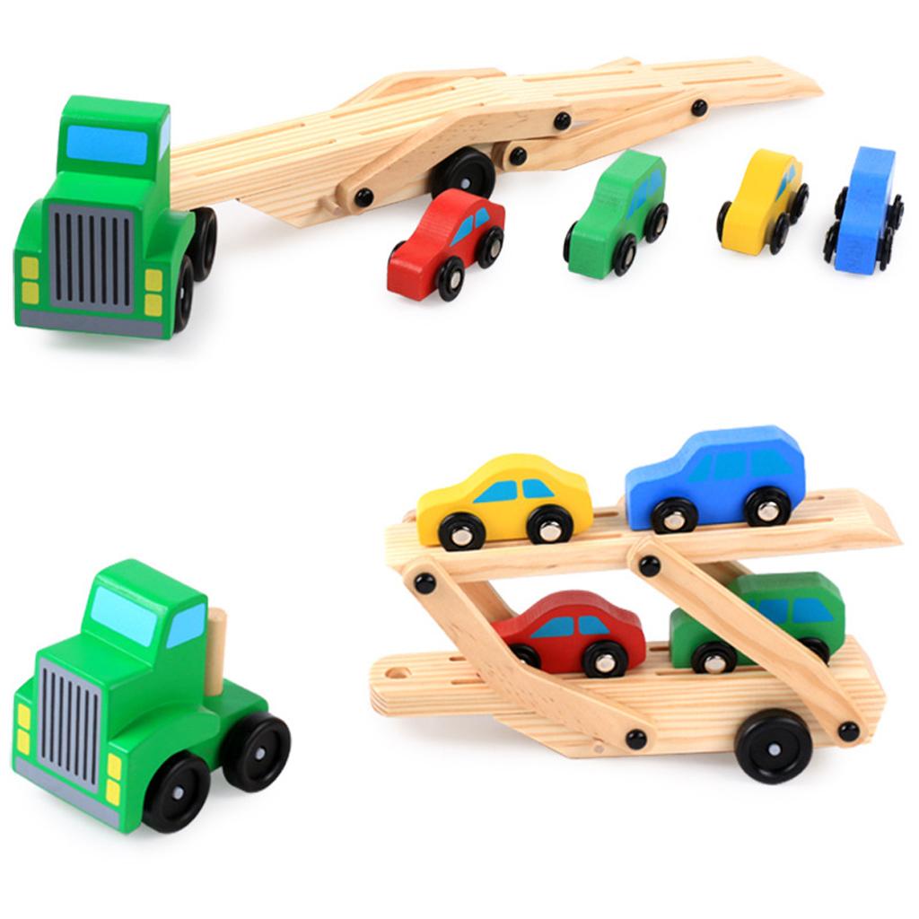 Wooden Car Carrier Truck and Cars Toy Set With 1 Truck + 4 Cars Child Gift