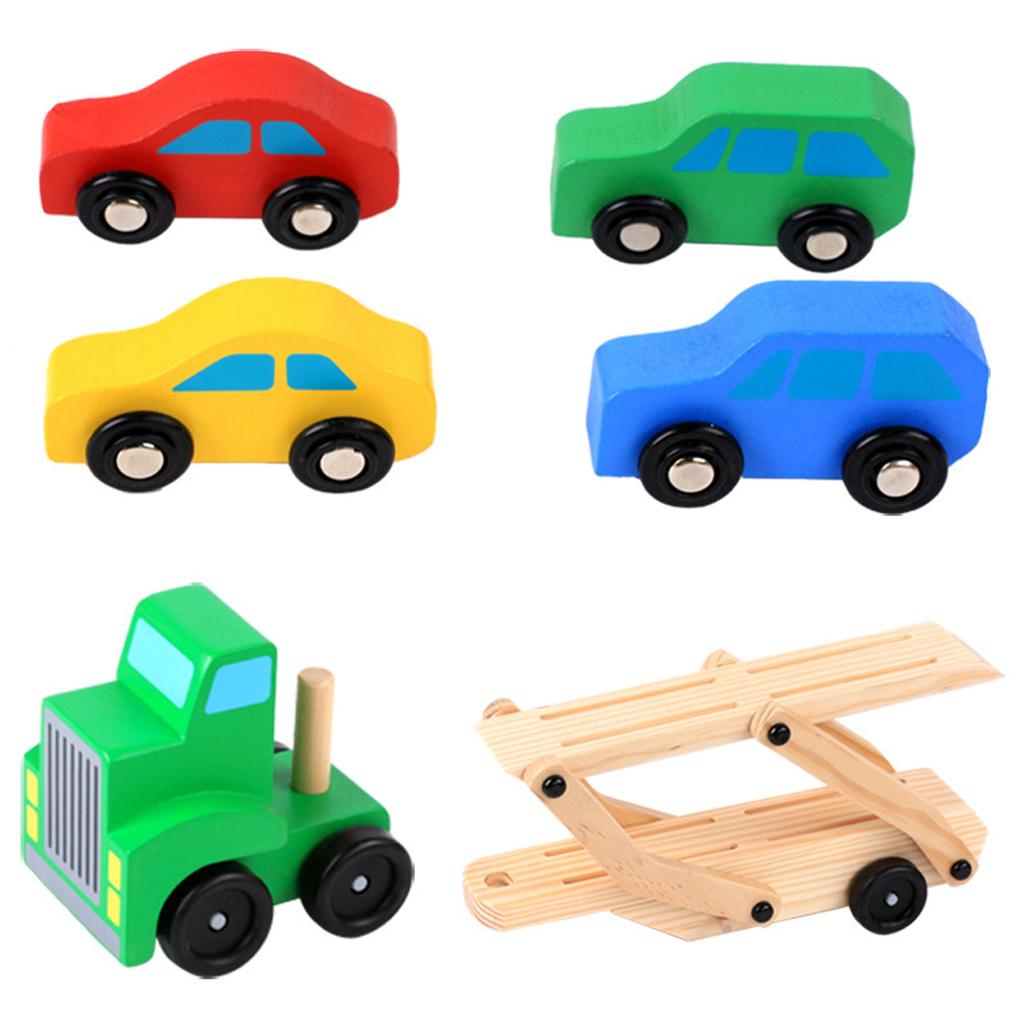 Wooden Car Carrier Truck and Cars Toy Set With 1 Truck + 4 Cars Child Gift