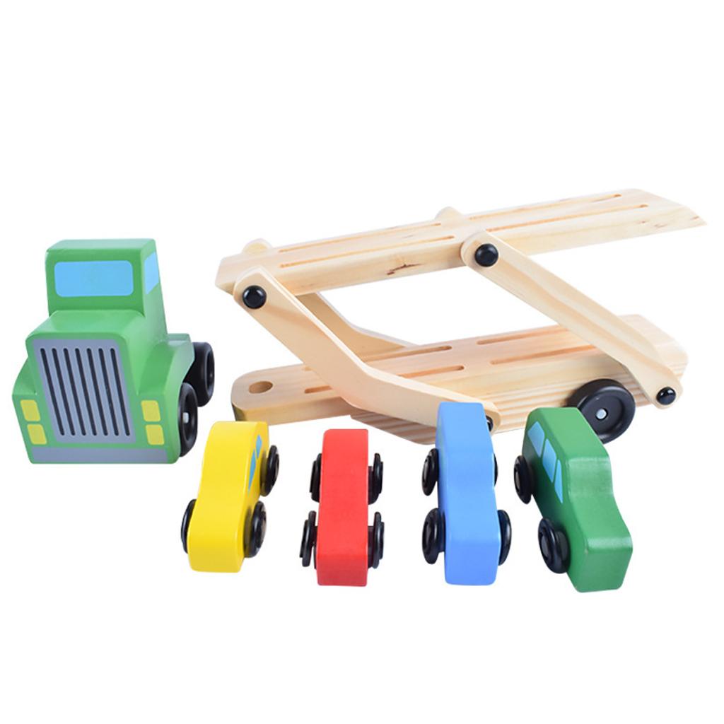 Wooden Car Carrier Truck and Cars Toy Set With 1 Truck + 4 Cars Child Gift