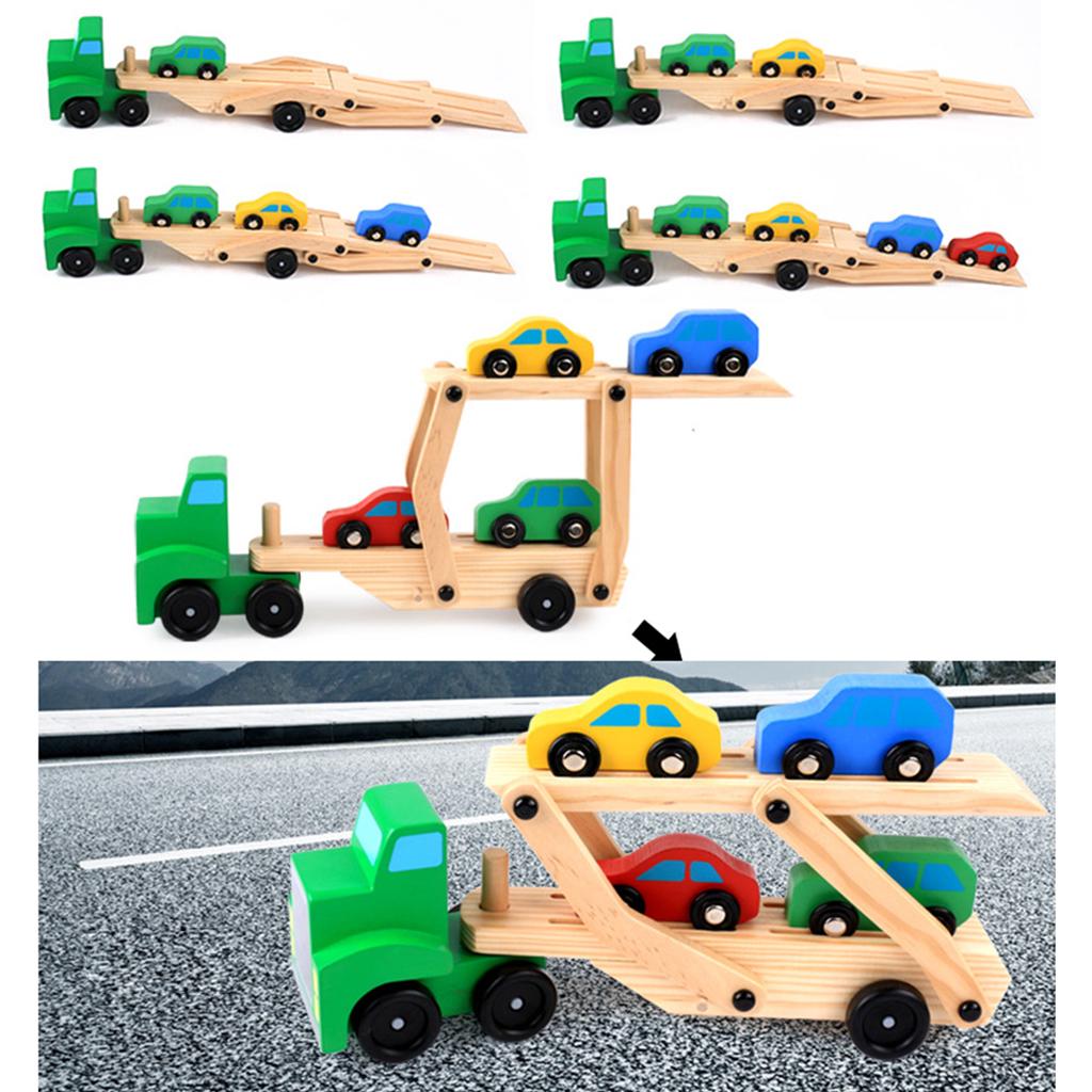 Wooden Car Carrier Truck and Cars Toy Set With 1 Truck + 4 Cars Child Gift