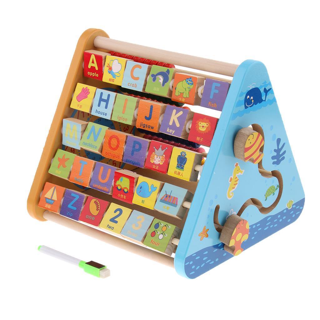 Five-Sided Multi-Function Wooden Abacus Blocks Activity Center Kids Toy Gift