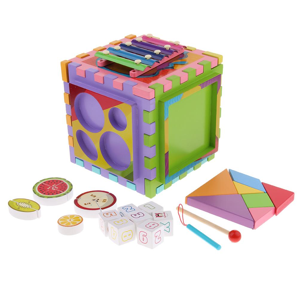 6 in 1 Multi-Function Wooden Activity Play Cube Kids Baby Developmental Toy