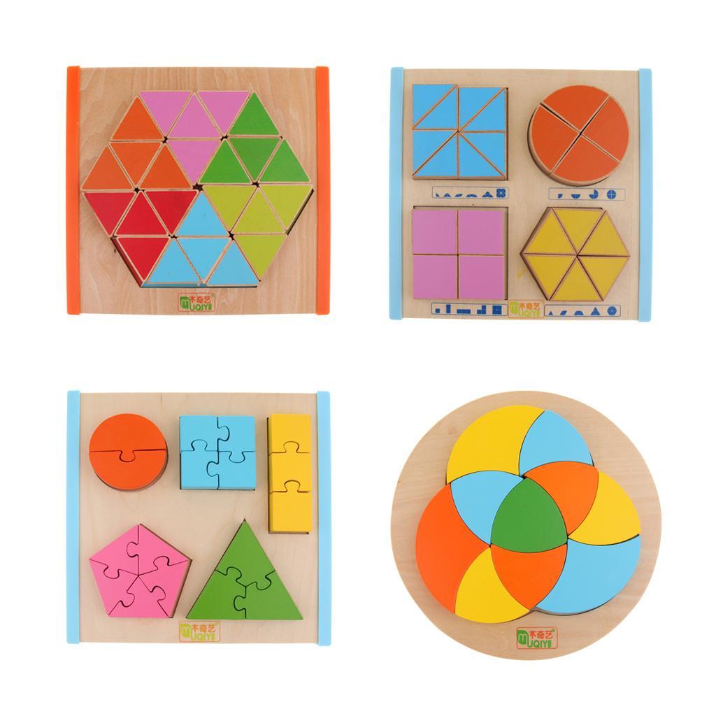 Geometry Shape Wooden Jigsaw Block Puzzle Children Education Toys Style 1