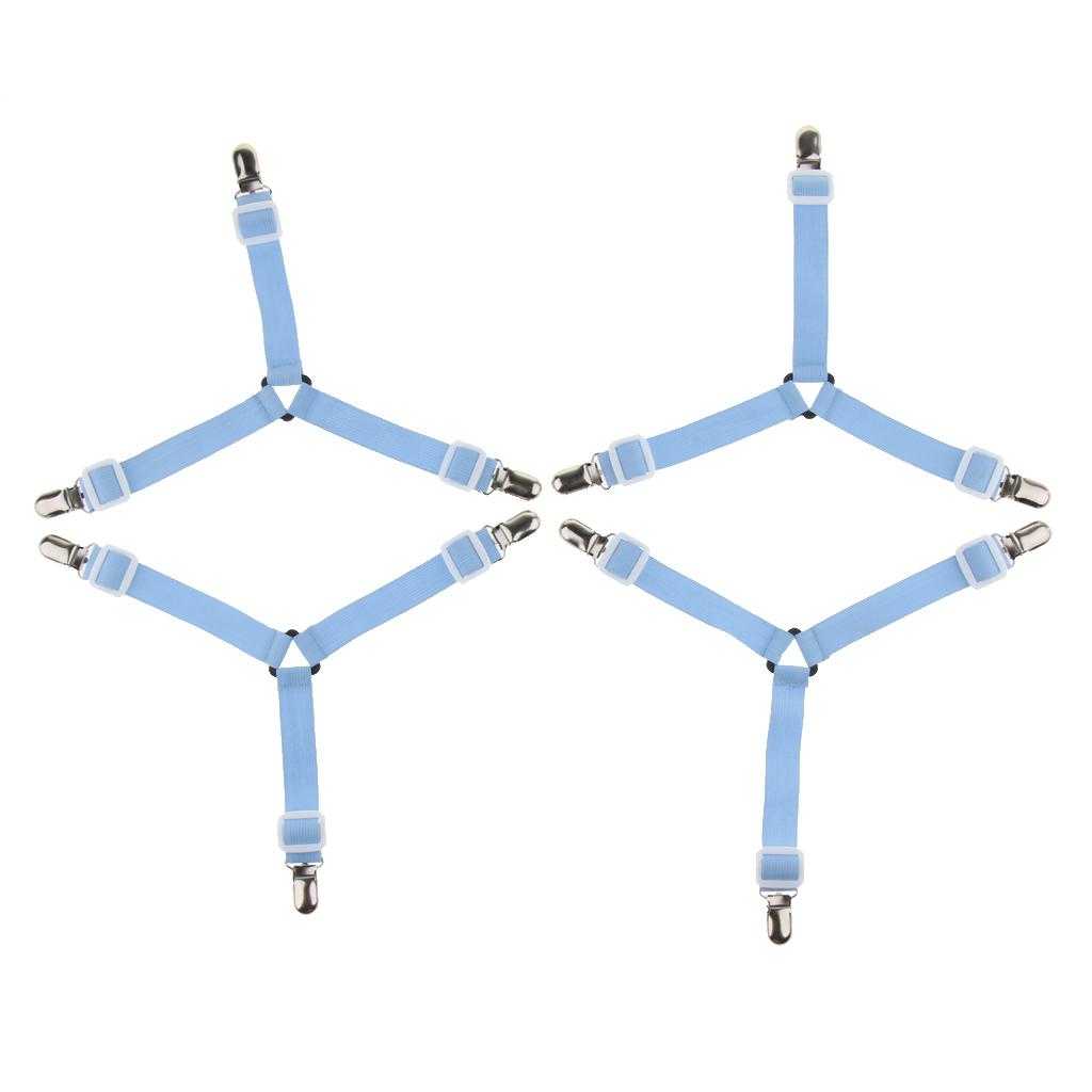 4xTriangle Bed Mattress Sheet Clips Grippers Straps Fastener Suspender Blue