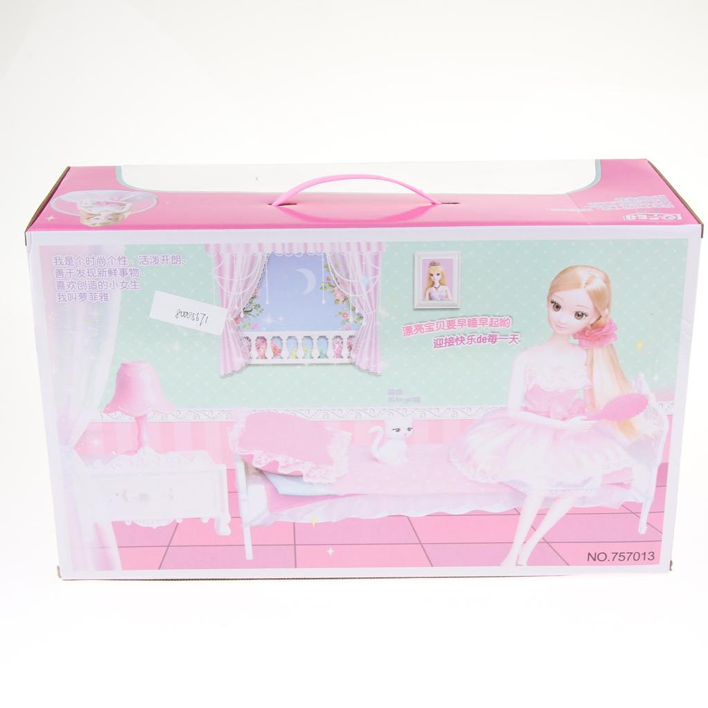 Plastic Dolls House Miniature Bedroom Furniture Kids Role Play Toy Xmas Gift