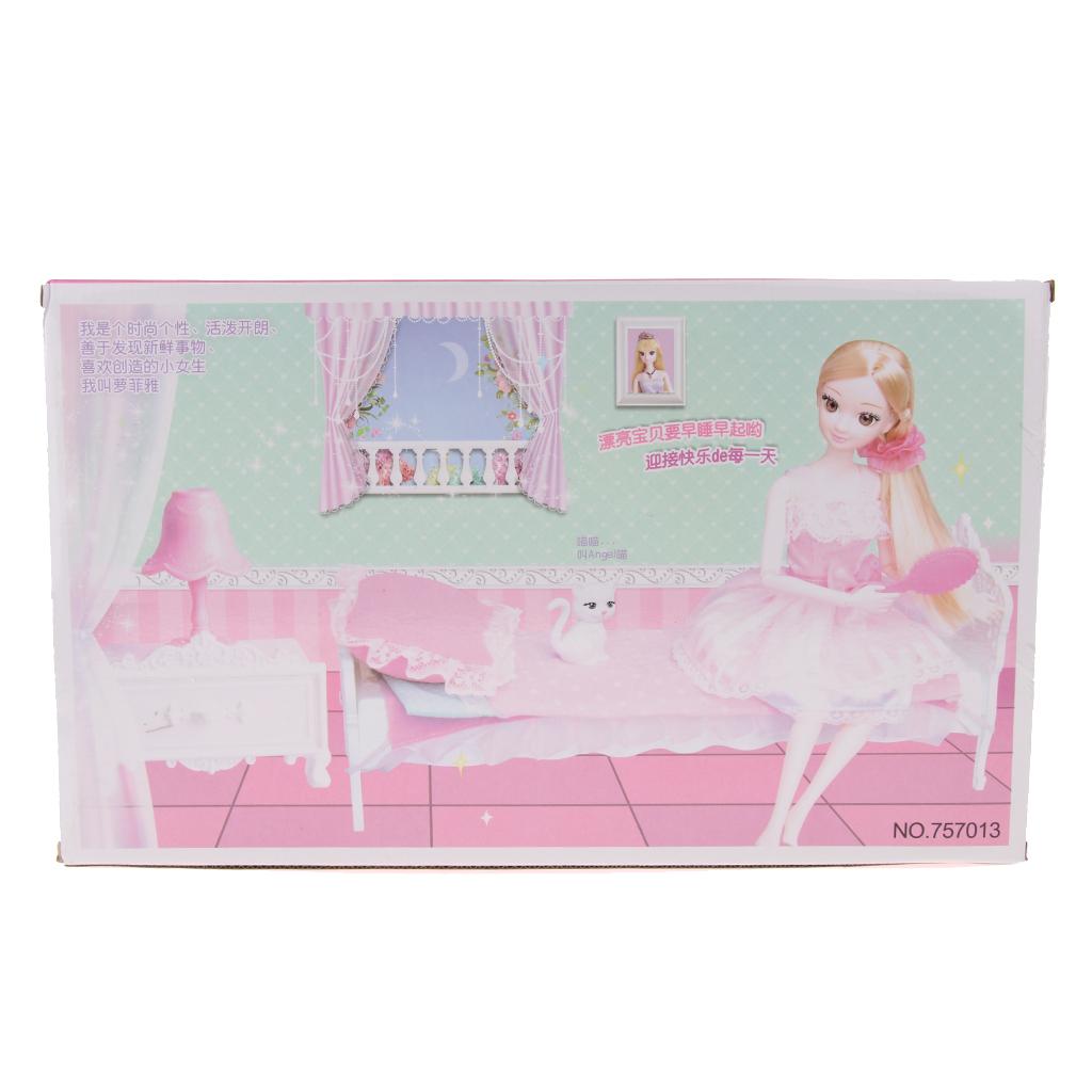 Plastic Dolls House Miniature Bedroom Furniture Kids Role Play Toy Xmas Gift