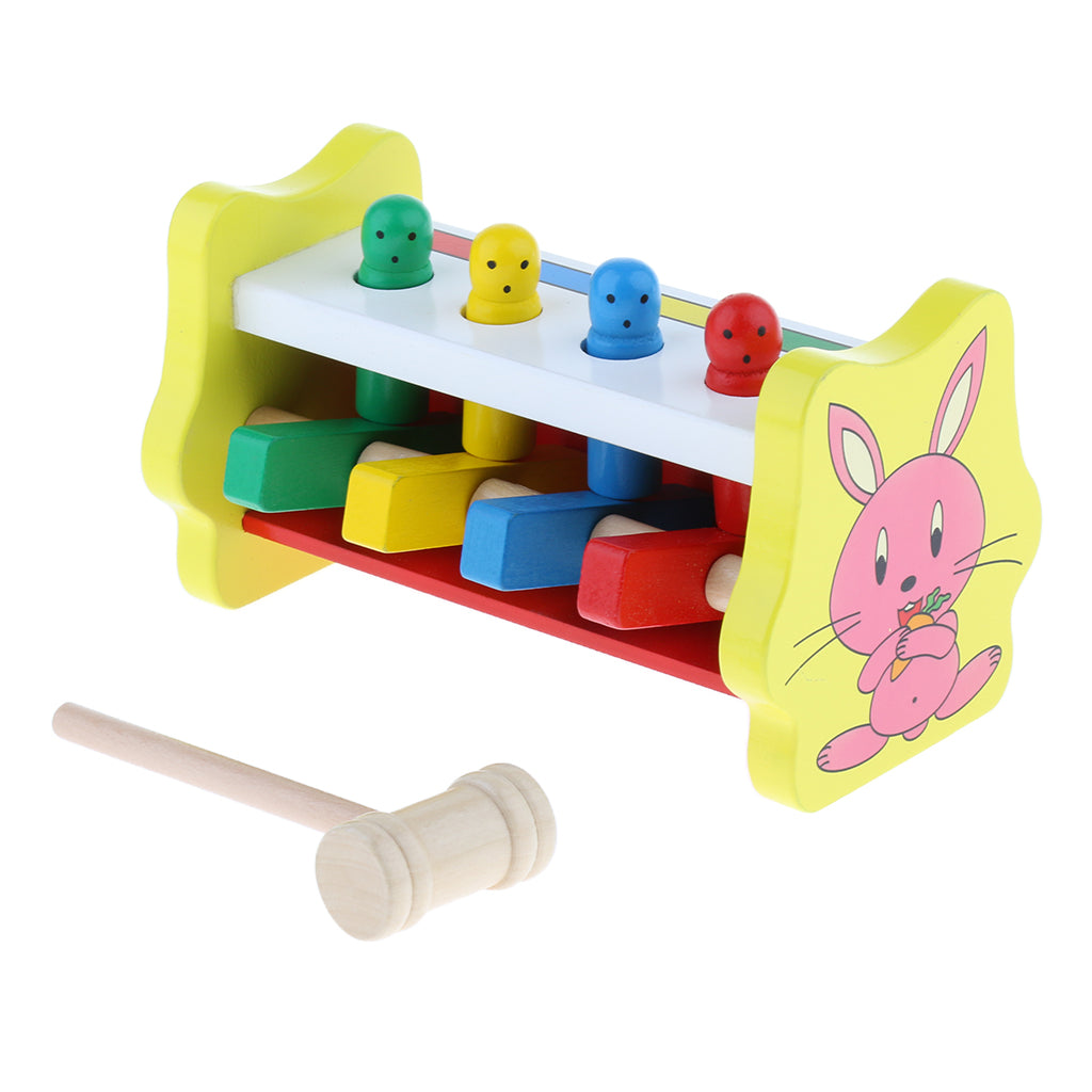Children Educational Toy Pegs Wooden Game Hammering Bench Hammer Gift