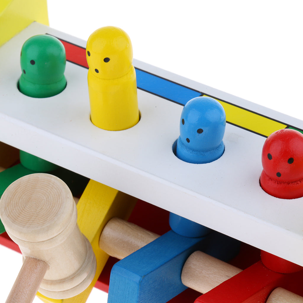 Children Educational Toy Pegs Wooden Game Hammering Bench Hammer Gift