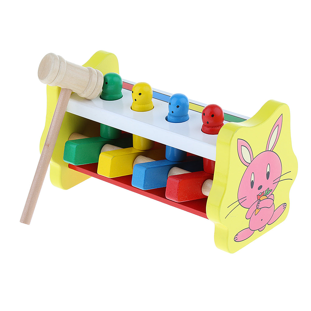 Children Educational Toy Pegs Wooden Game Hammering Bench Hammer Gift