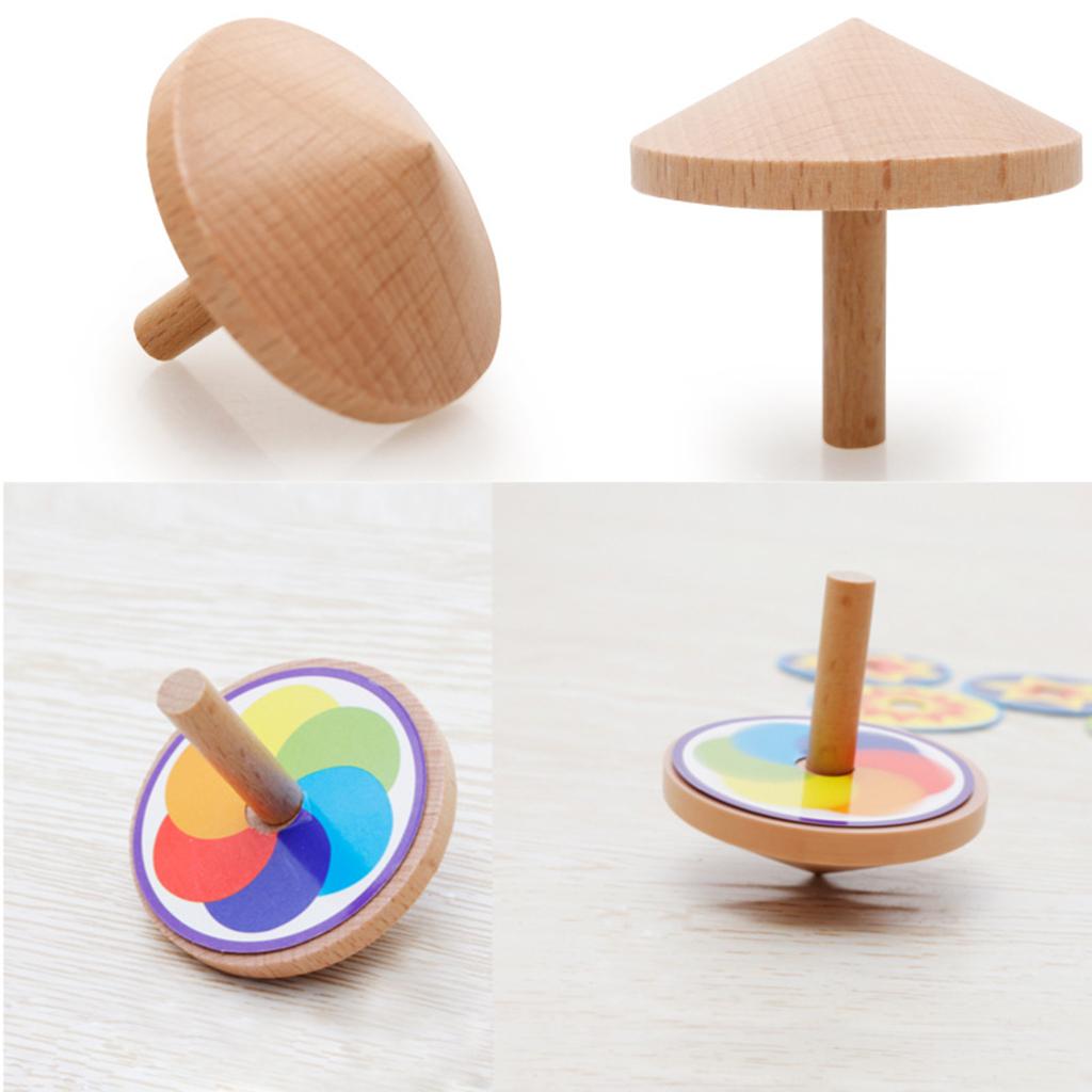 Wooden Funny Gyro Spinning Top Toy Spinning Top with 8 Drawing Cards