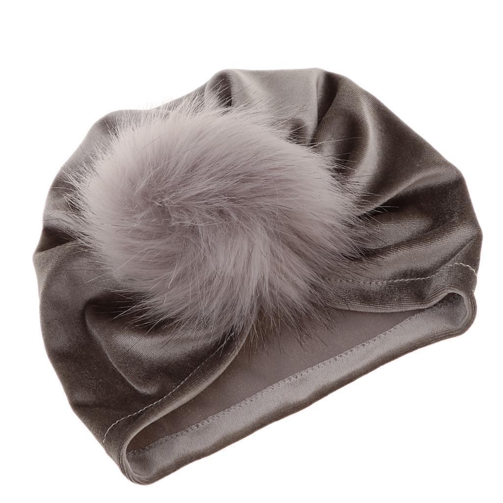 Newborn Infant Baby Winter Beanie Soft Velvet Turban Indian Hat Grey