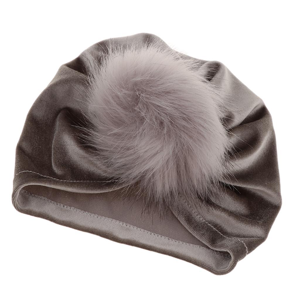 Newborn Infant Baby Winter Beanie Soft Velvet Turban Indian Hat Grey