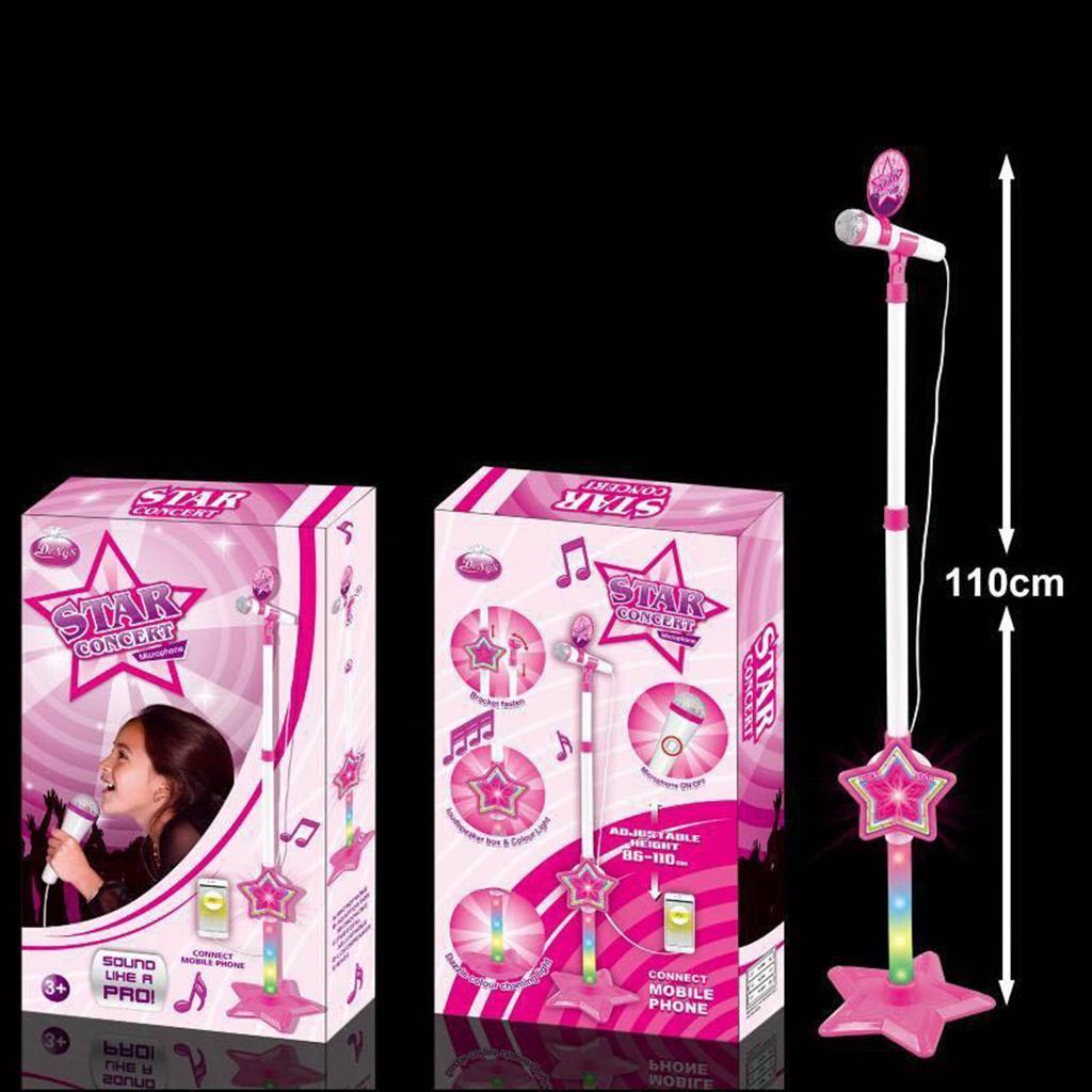 Kids Girls Pink Karaoke Learning Machine Adjustable Star Base Stand Microphone Music Toy
