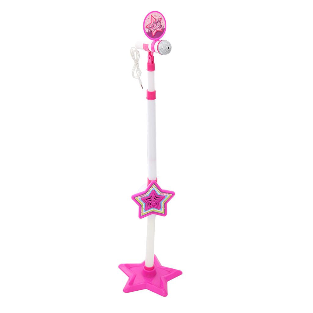 Kids Girls Pink Karaoke Learning Machine Adjustable Star Base Stand Microphone Music Toy