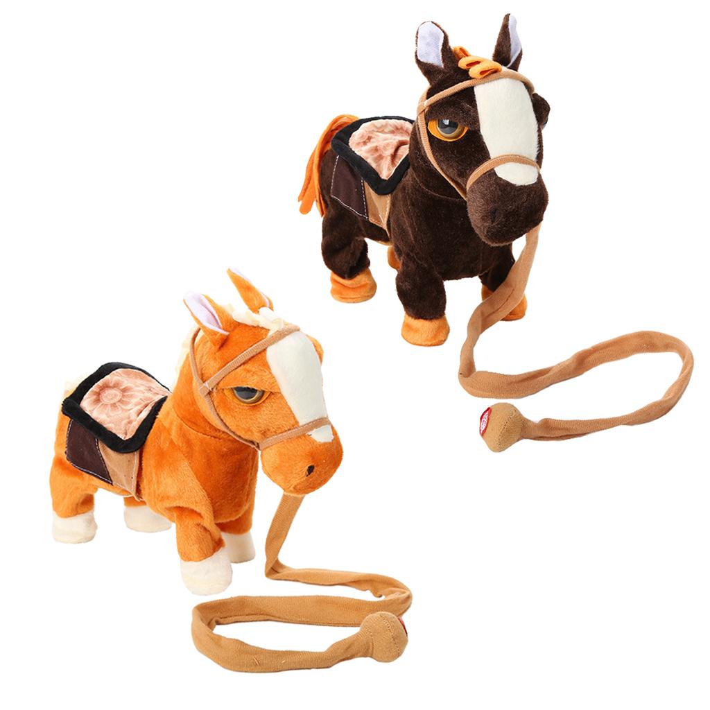 Kids Plush Electronic Pets Leash Remote Control Walking Horse Light Brown