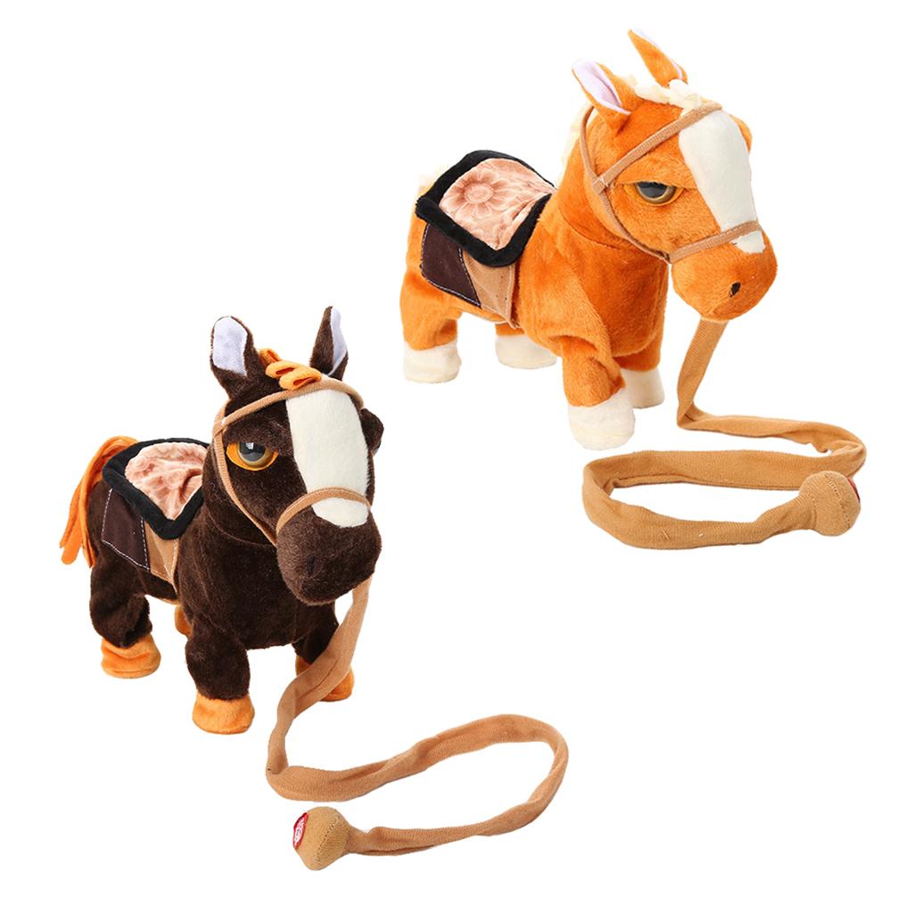 Kids Plush Electronic Pets Leash Remote Control Walking Horse Light Brown