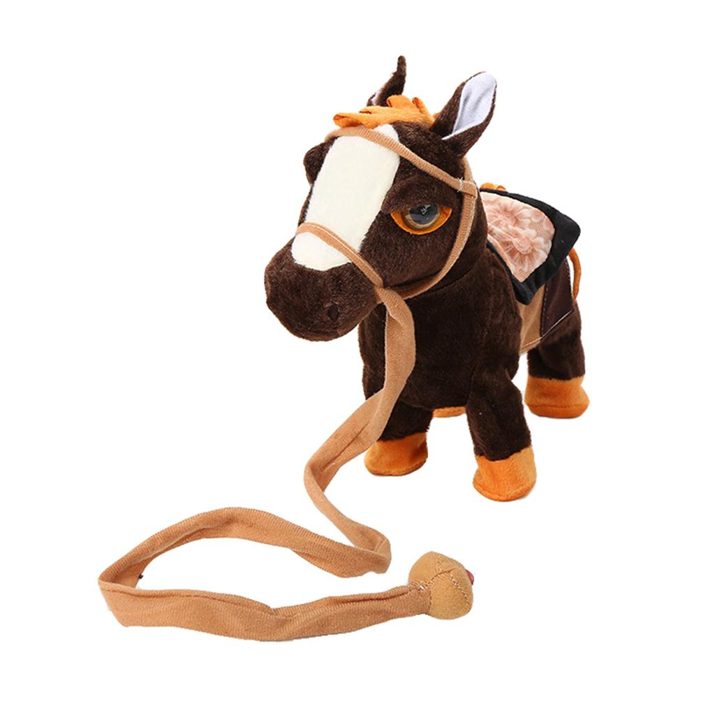 Kids Plush Electronic Pets Leash Remote Control Walking Horse Dark Brown