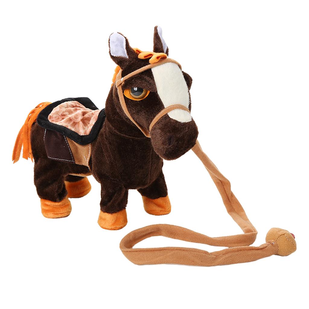 Kids Plush Electronic Pets Leash Remote Control Walking Horse Dark Brown