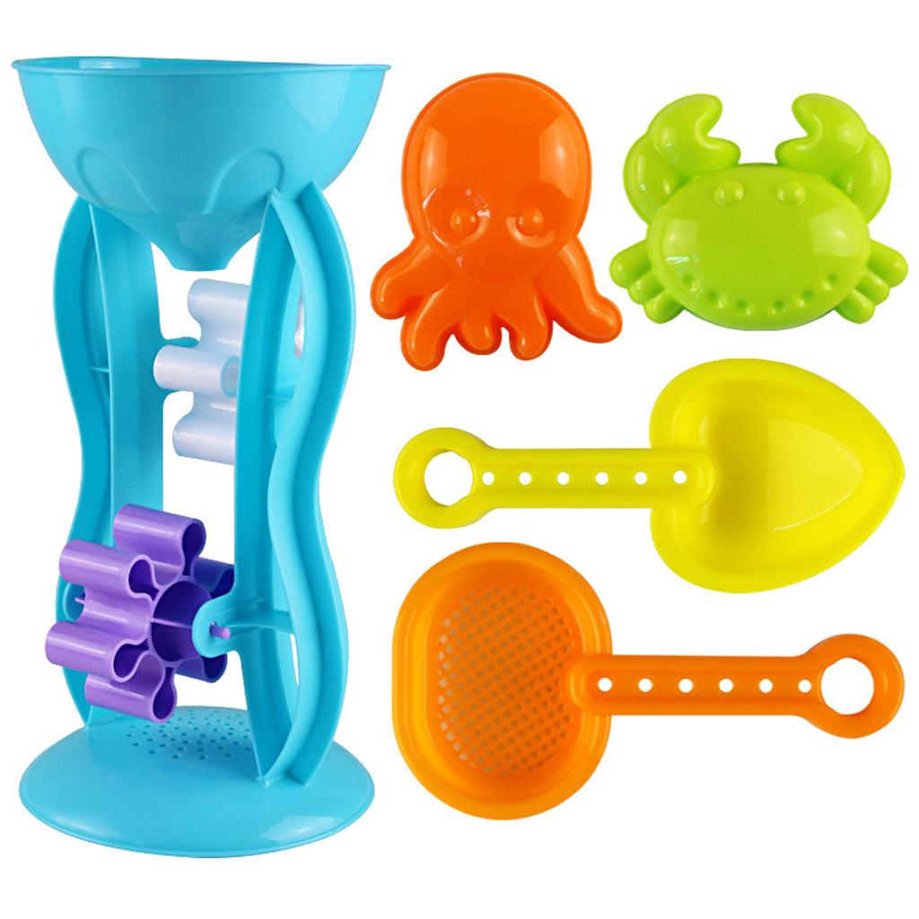 5pcs Beach Toys Castle Building Playset with Water Wheel, Sifter & Shovel