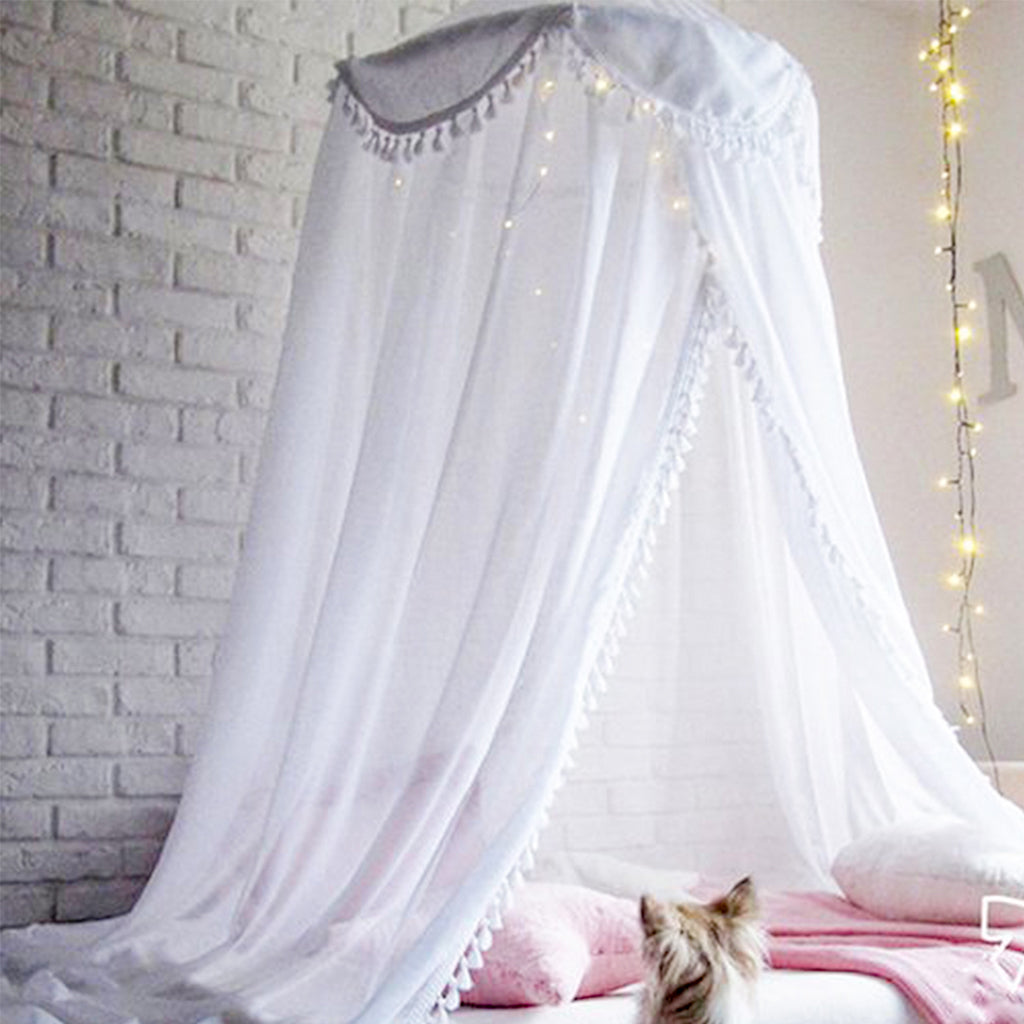 Kids Chiffon Bed Canopy Curtain Mosquito Net Bed Tent Bedroom Decor White