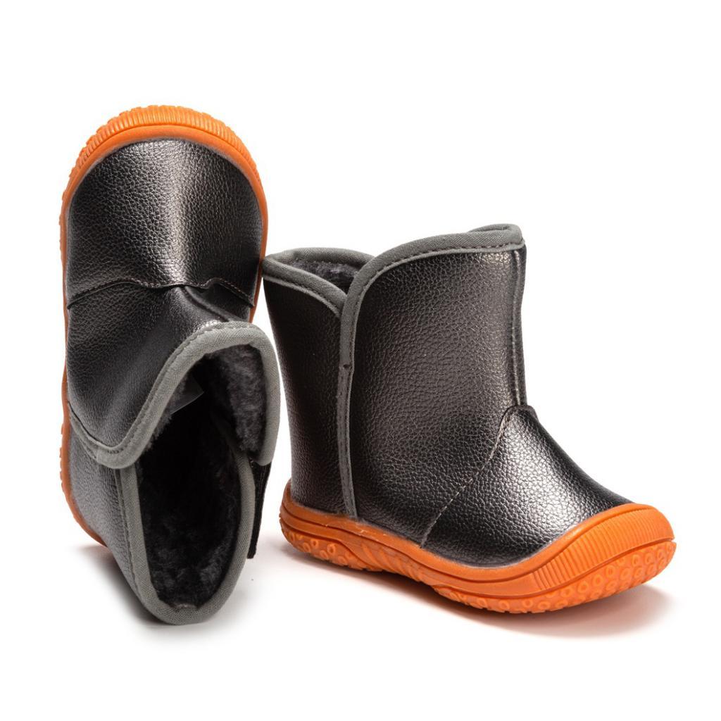 Baby PU Leather Rubber Soles Warm Snow Boots Grey (for 9-12Months)