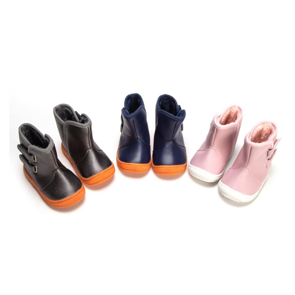 Baby PU Leather Rubber Soles Warm Snow Boots Grey (for 12-15Months)