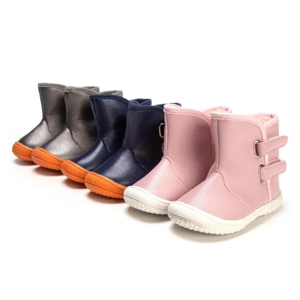Baby PU Leather Rubber Soles Warm Snow Boots Grey (for 18-21Months)