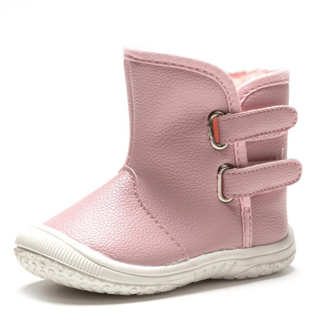 Baby PU Leather Rubber Soles Warm Snow Boots Pink (for 9-12Months)