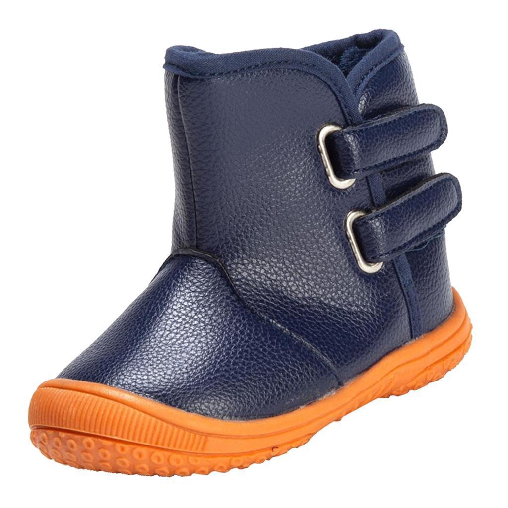 Baby PU Leather Rubber Soles Warm Snow Boots Blue (for 15-18Months)