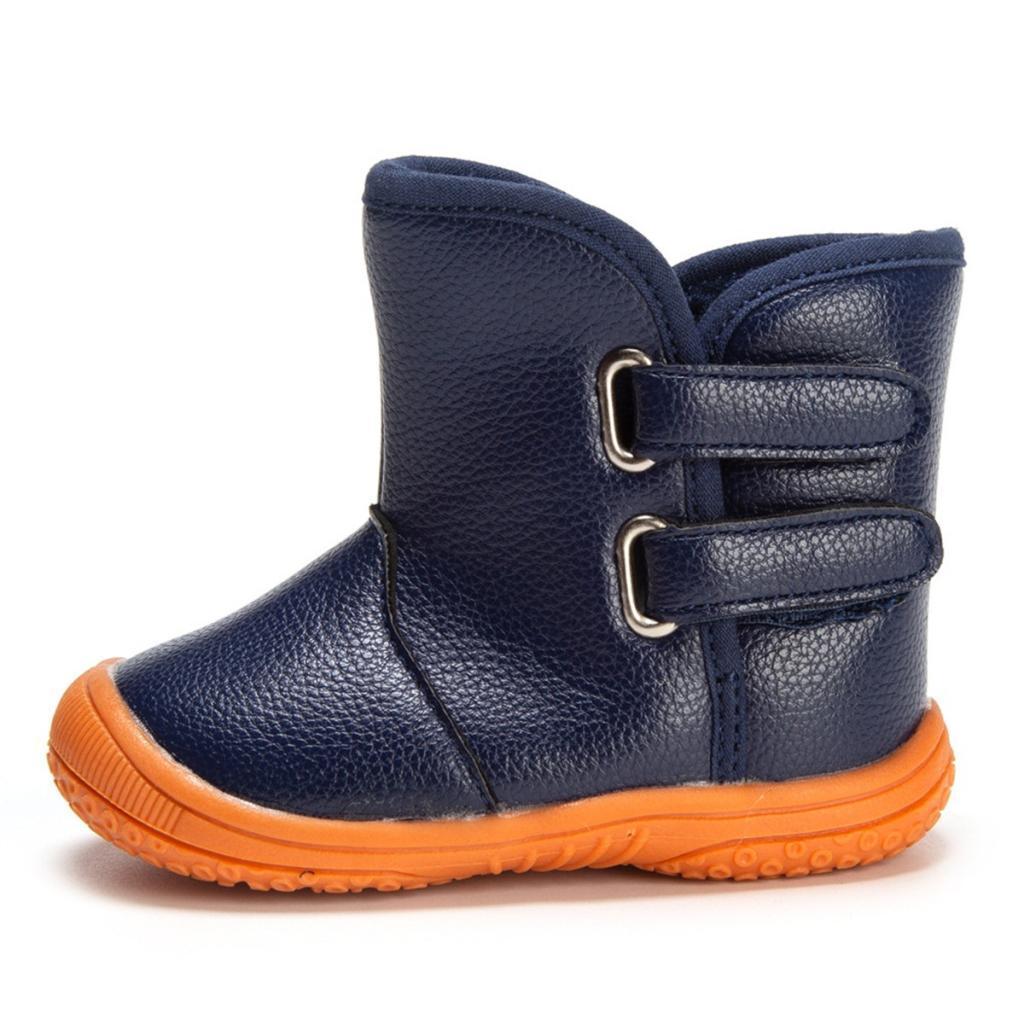 Baby PU Leather Rubber Soles Warm Snow Boots Blue (for 18-21Months)