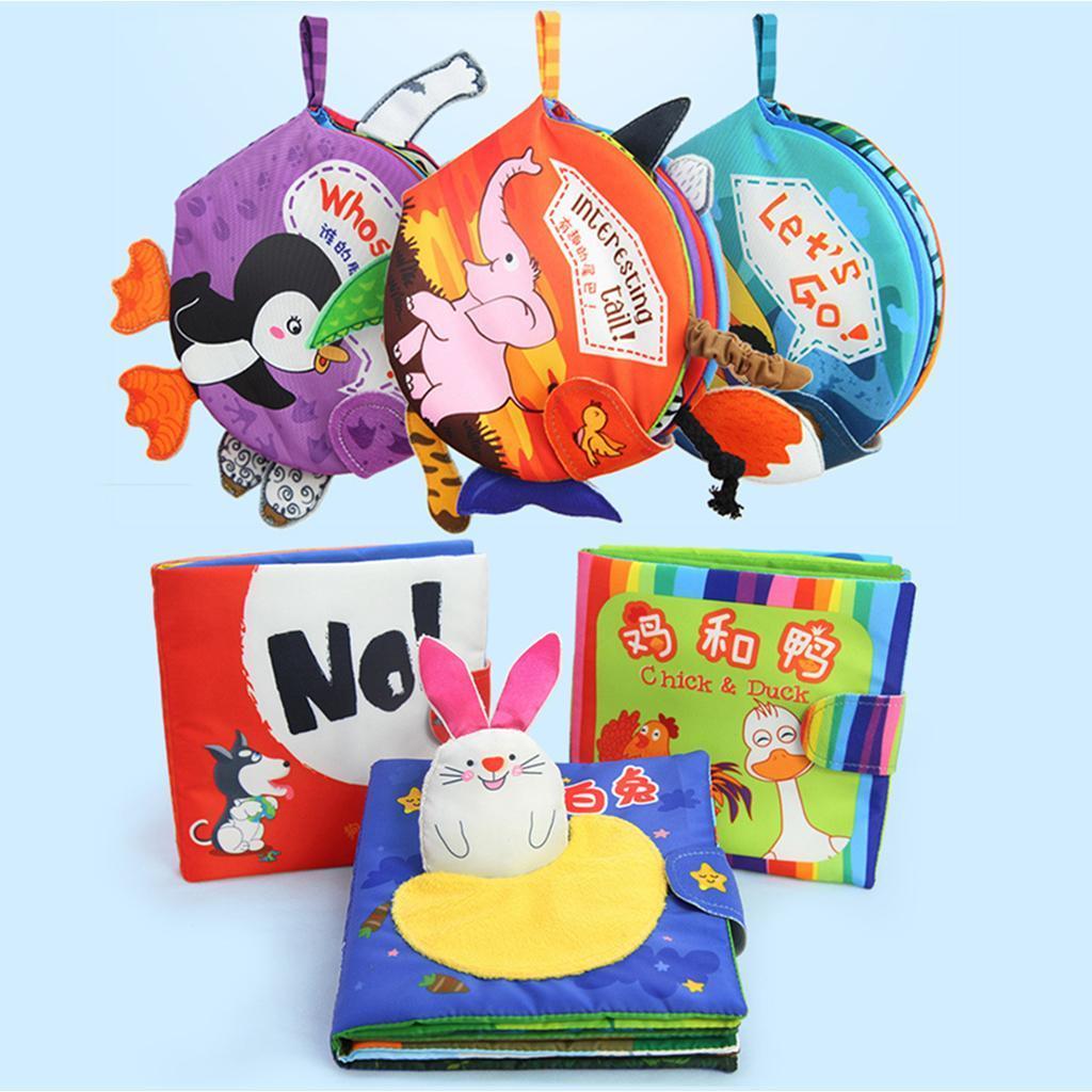 Non-Toxic Soft Cloth Book Crinkle Friction w/ rustling Sound Baby Toy Interesting Tail
