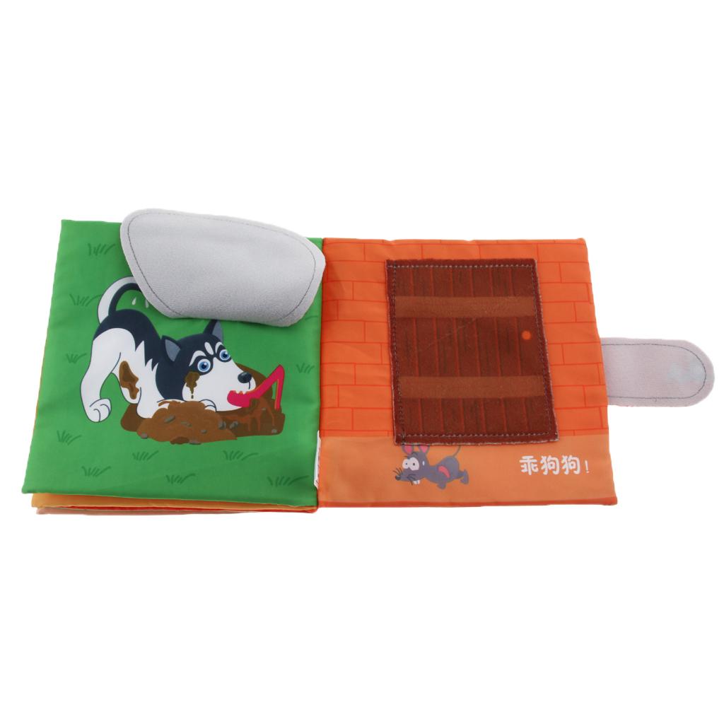 Non-Toxic Soft Cloth Book Crinkle Friction w/ rustling Sound Baby Toy Naughty Puppy