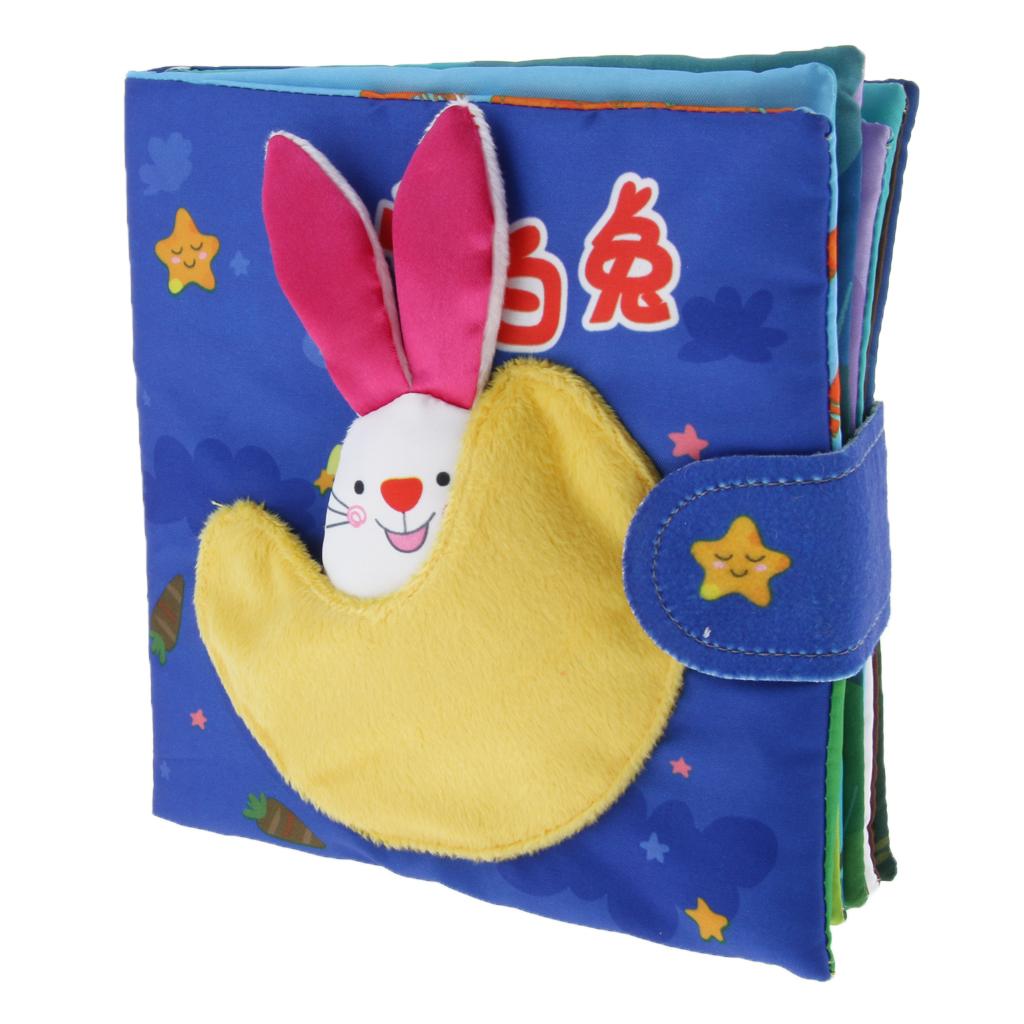 Non-Toxic Soft Cloth Book Crinkle Friction w/ rustling Sound Baby Toy White Rabbit
