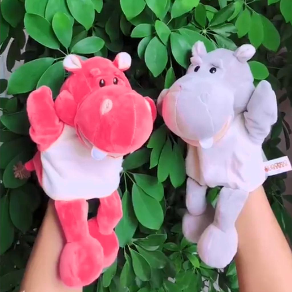 31cm Soft Plush Zoo Animals Hand Puppets for Kids Pretend Role Play Hippo