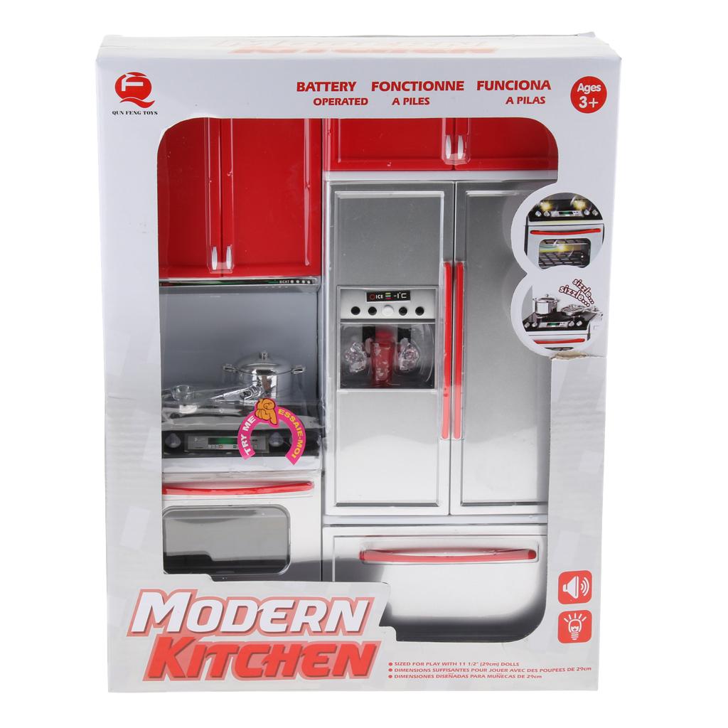 Kitchen Toy Set Kids Pretend Play Cooking Tool Cookware Accessories Red