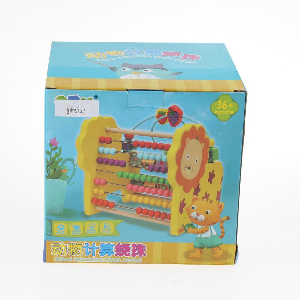 3 in 1 Kid Wooden Elephant Developmental Toy Revolving Number Blocks & Abacus & Beads Maze Colors Shapes Puzzle Learning Toddler Toys