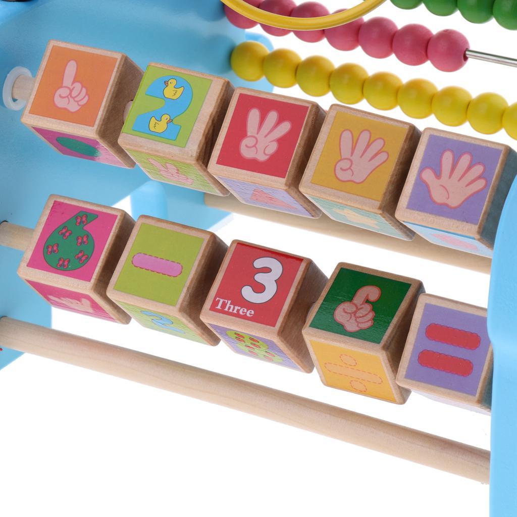 3 in 1 Kid Wooden Elephant Developmental Toy Revolving Number Blocks & Abacus & Beads Maze Colors Shapes Puzzle Learning Toddler Toys