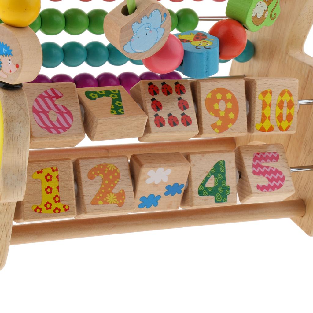 3 in 1 Kid Wooden Horse Developmental Toy Revolving Number Blocks & Abacus & Beads Maze Colors Shapes Puzzle Learning Toddler Toys
