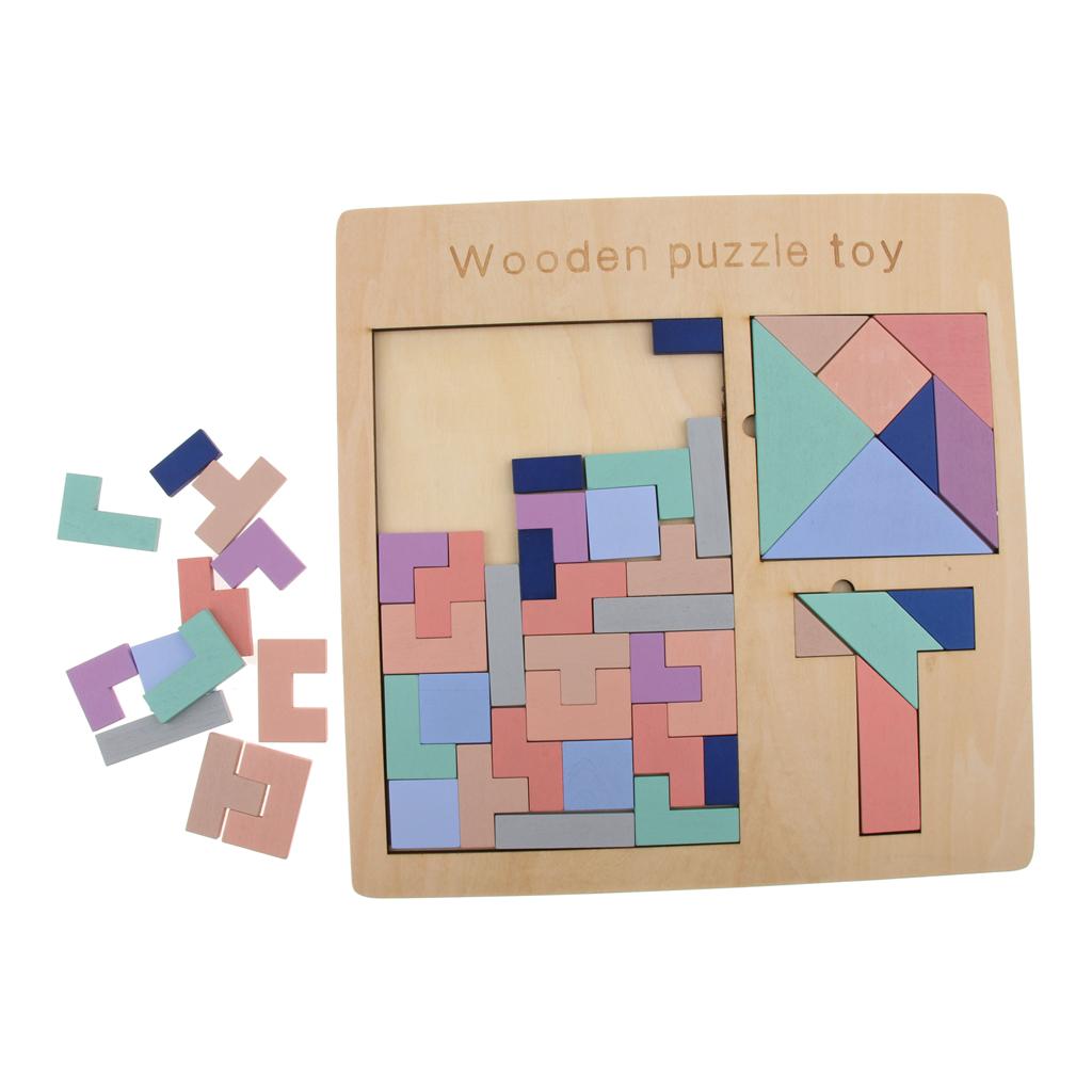 Wooden Jigsaw Puzzle Baby Early Developmental Toy Tangram, Tetris, T Puzzle Board Game Geometry Blocks Learning Gifts