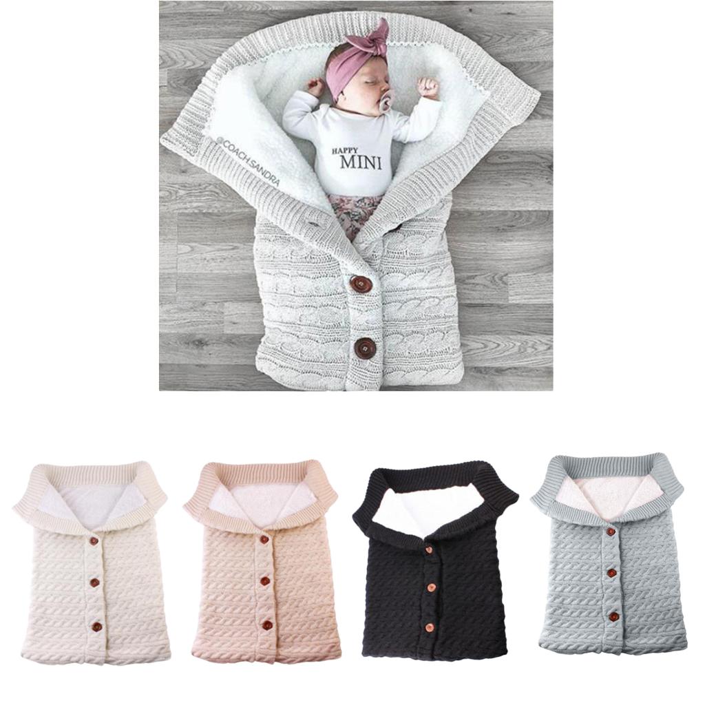 Baby Knit Swaddle Wrap Swaddling Blanket Winter Warm Sleeping Bag White