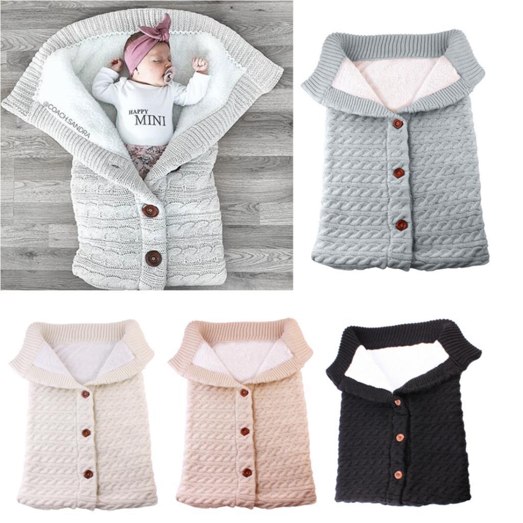 Baby Knit Swaddle Wrap Swaddling Blanket Winter Warm Sleeping Bag White