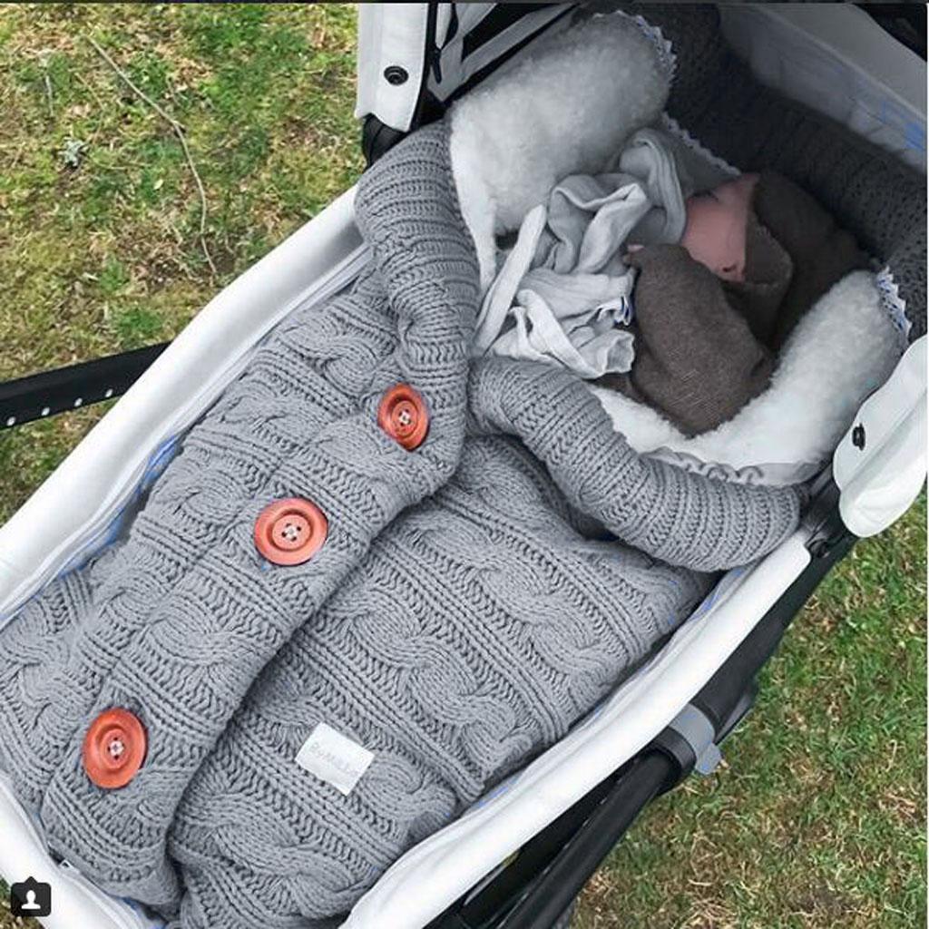 Baby Knit Swaddle Wrap Swaddling Blanket Winter Warm Sleeping Bag Grey