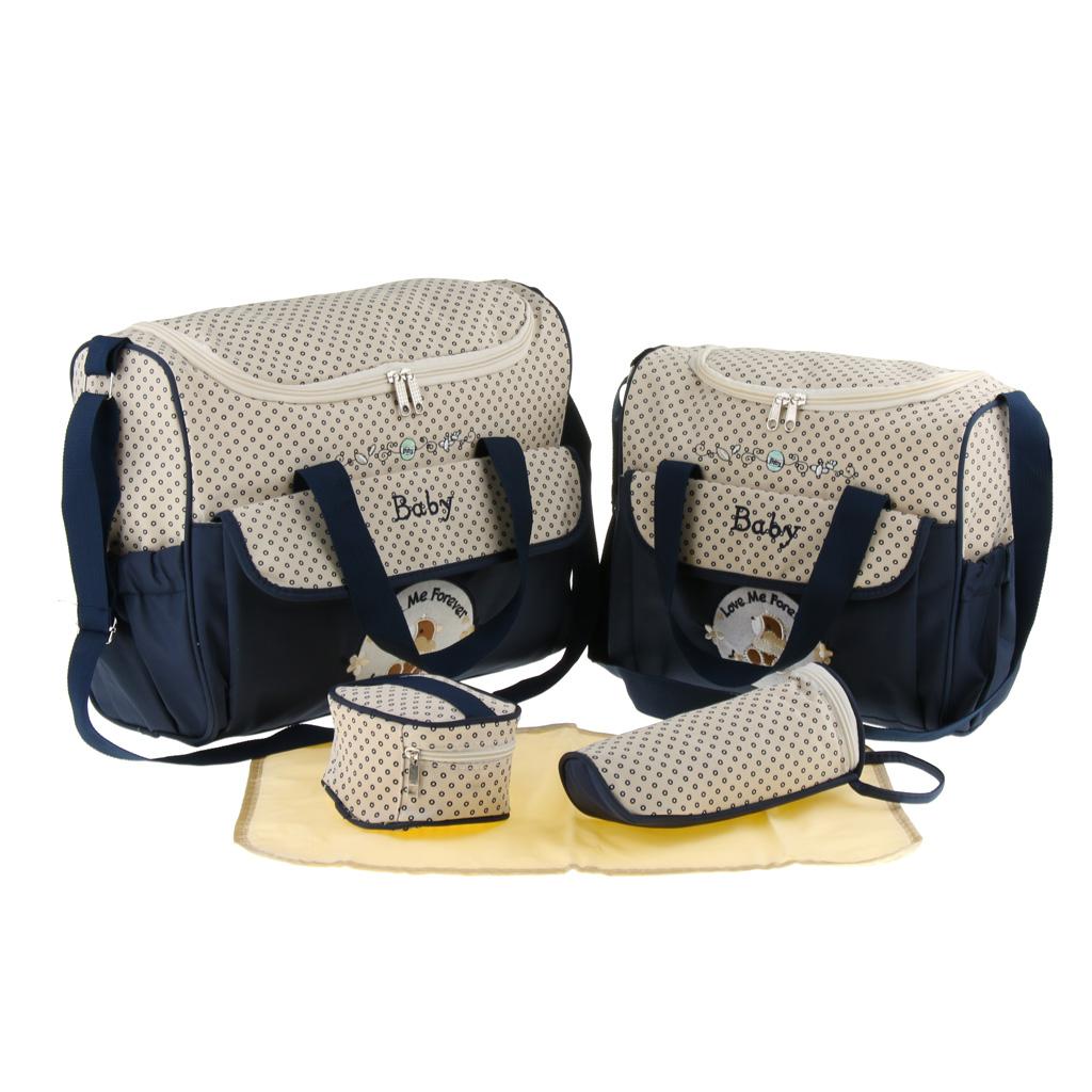 5pcs Baby Diaper Nappy Changing Mat Bags Tote Mummy Handbag Dark Blue